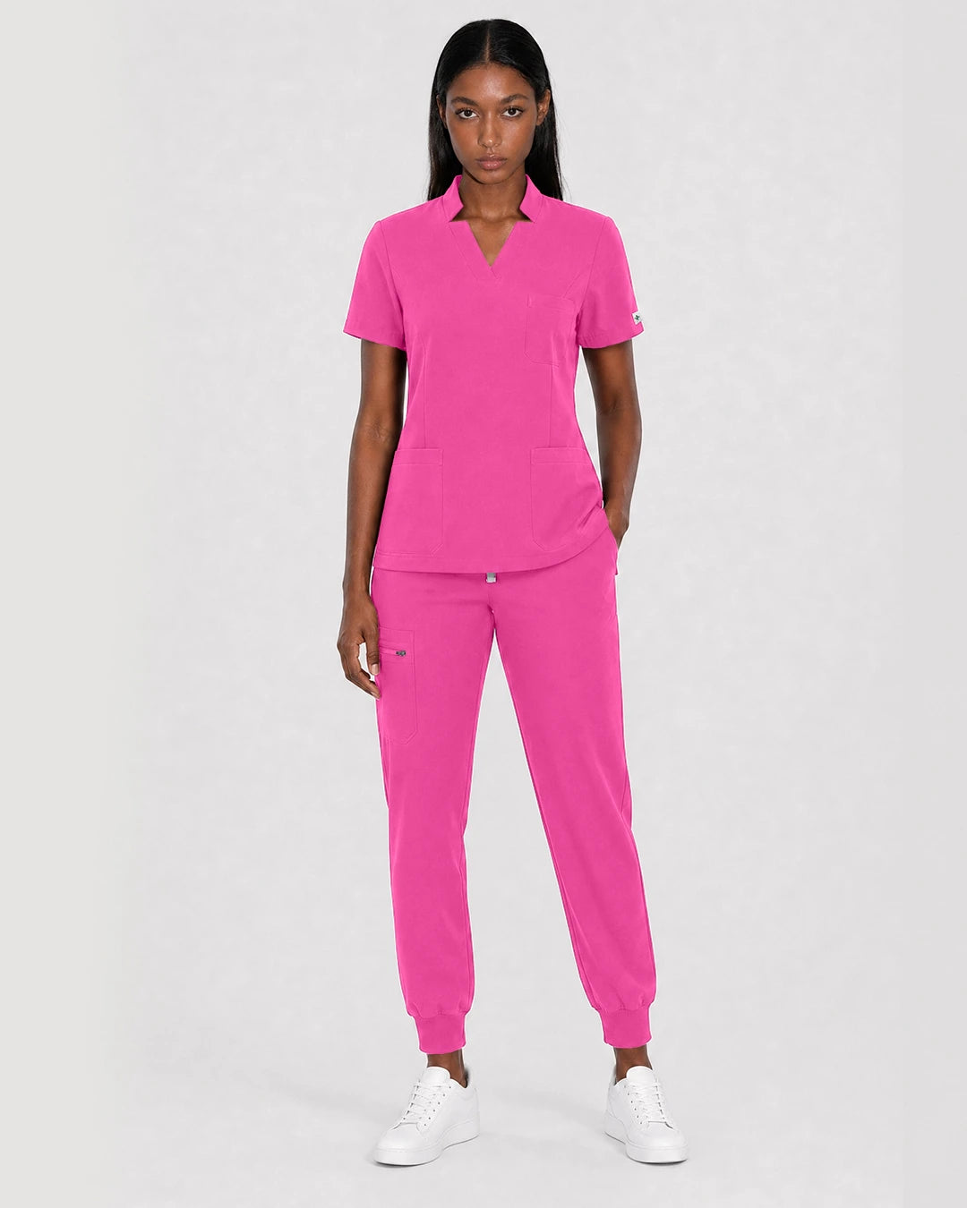 Hot Pink Eipnare Women's Split V-Neck Cargo Jogger Scrub Set - Stretch Medical Scrubs for Women