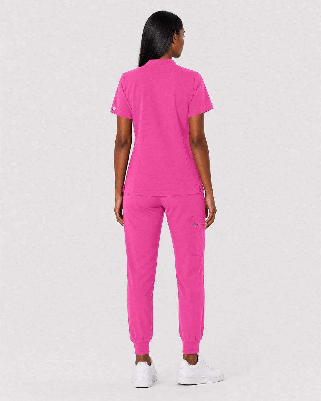 Hot Pink Eipnare Women's Split V-Neck Cargo Jogger Scrub Set - Stretch Medical Scrubs for Women