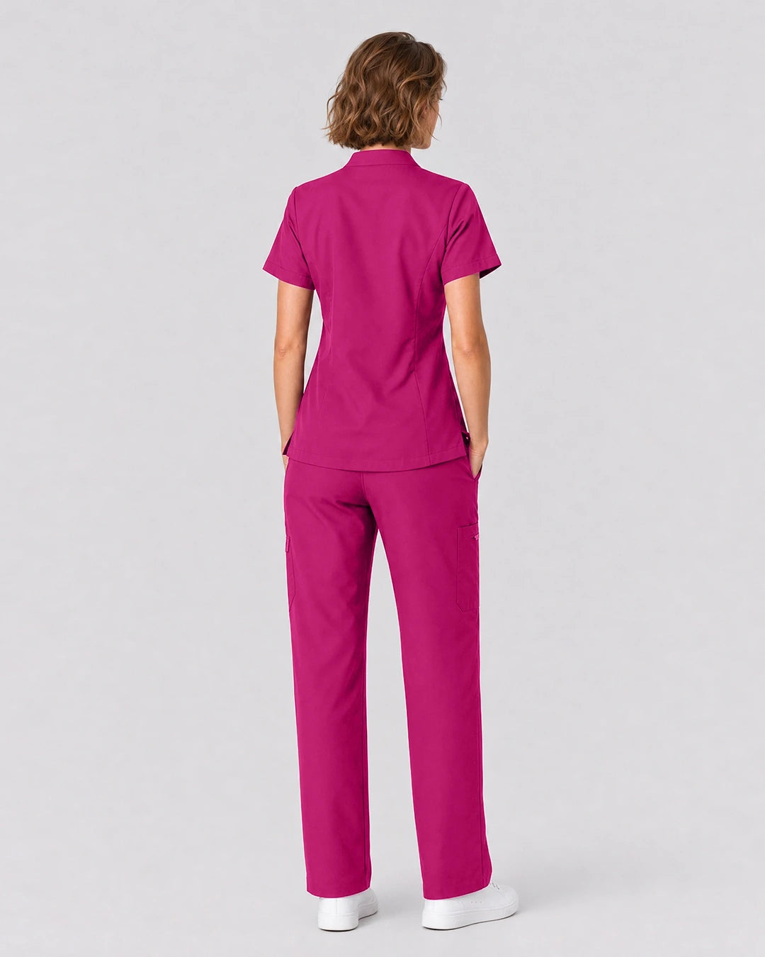 Hot Pink Eipnare Women's Split V-Neck Tapered Scrub Set - Stretch Medical Scrubs for Women