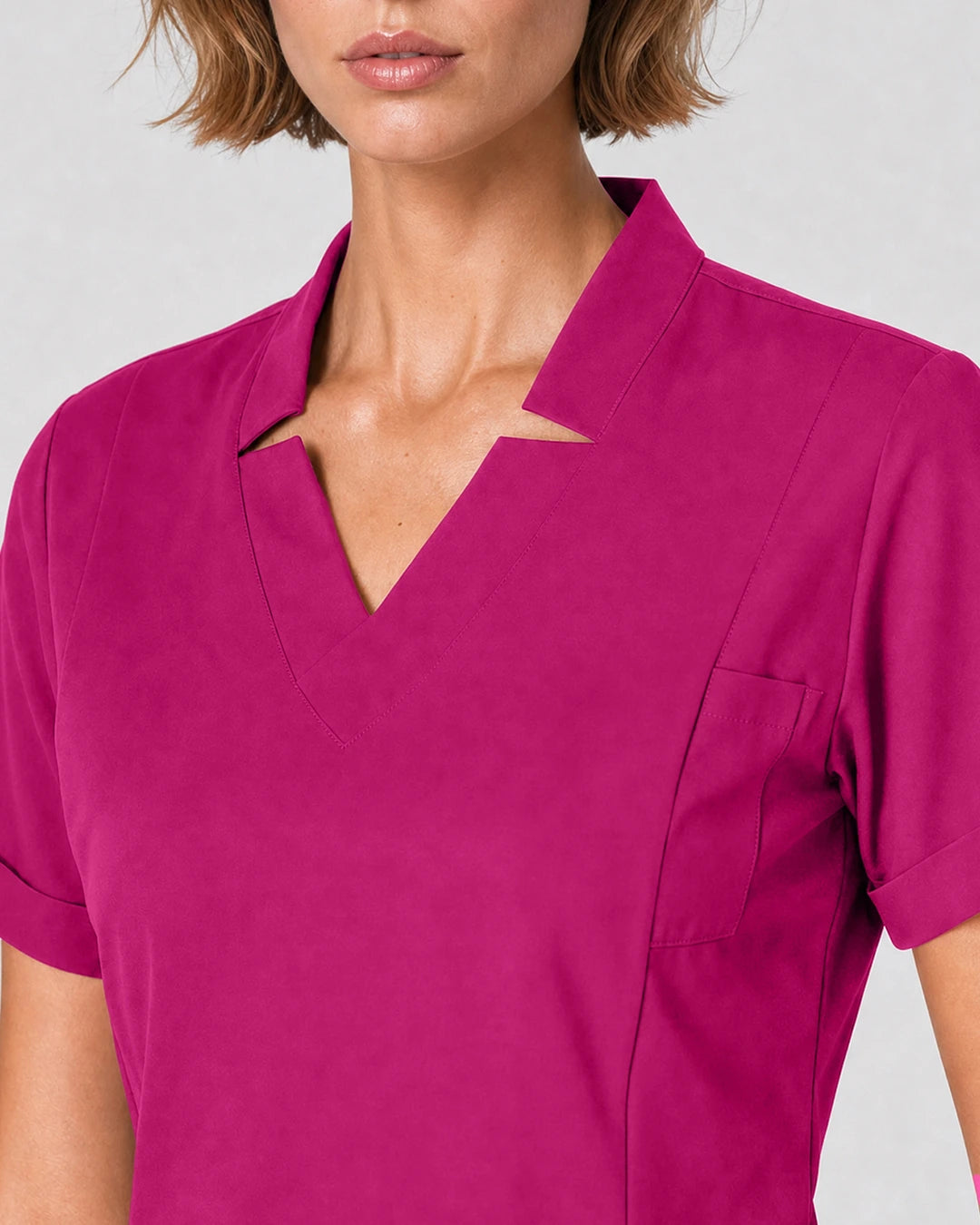 Hot Pink Eipnare Women's Split V-Neck Tapered Scrub Set - Stretch Medical Scrubs for Women