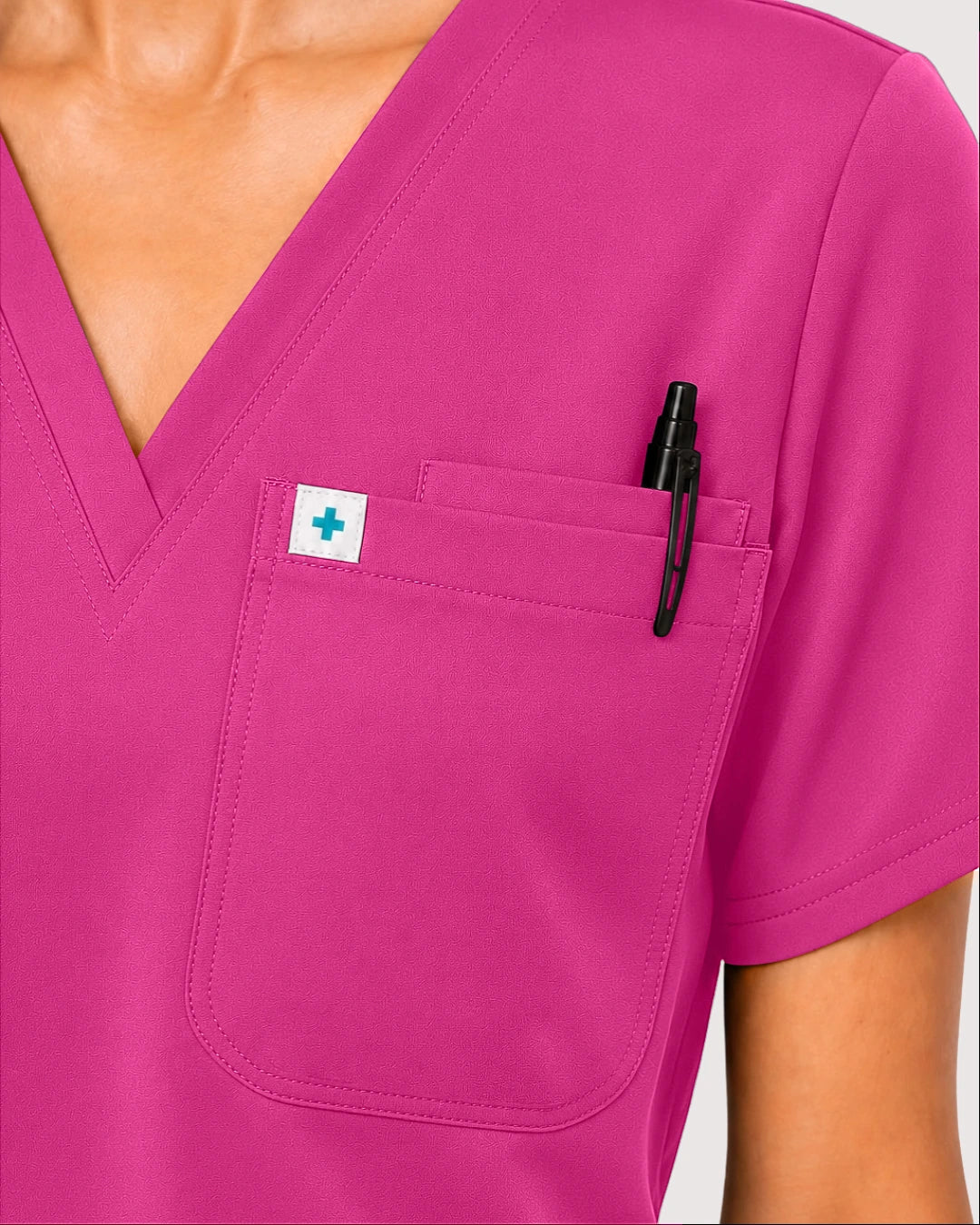 Hot Pink Eipnare Women's Knit V-Neck Jogger Scrub Set - Stretch Medical Scrubs for Women