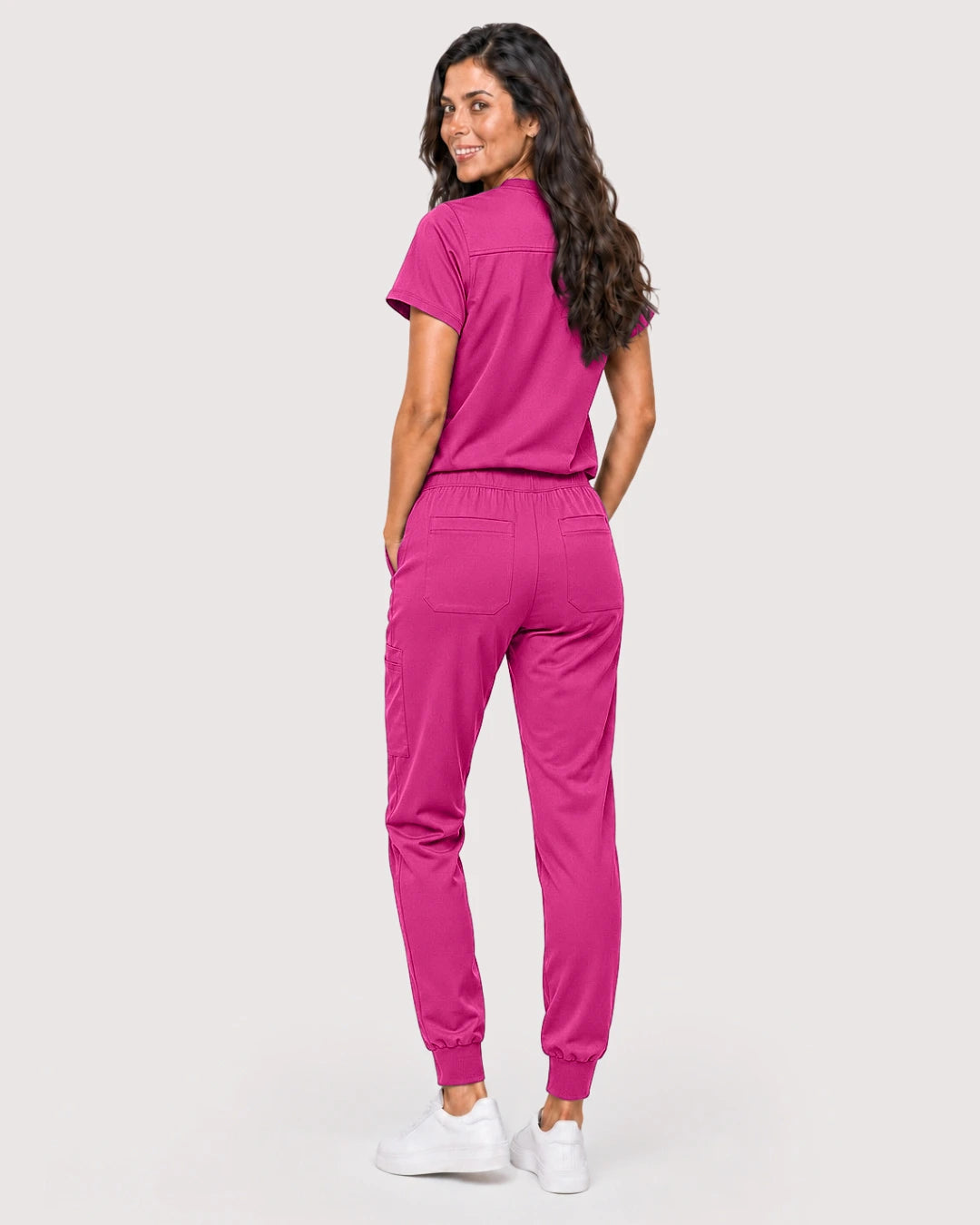 Hot Pink Eipnare Women's Knit V-Neck Jogger Scrub Set - Stretch Medical Scrubs for Women