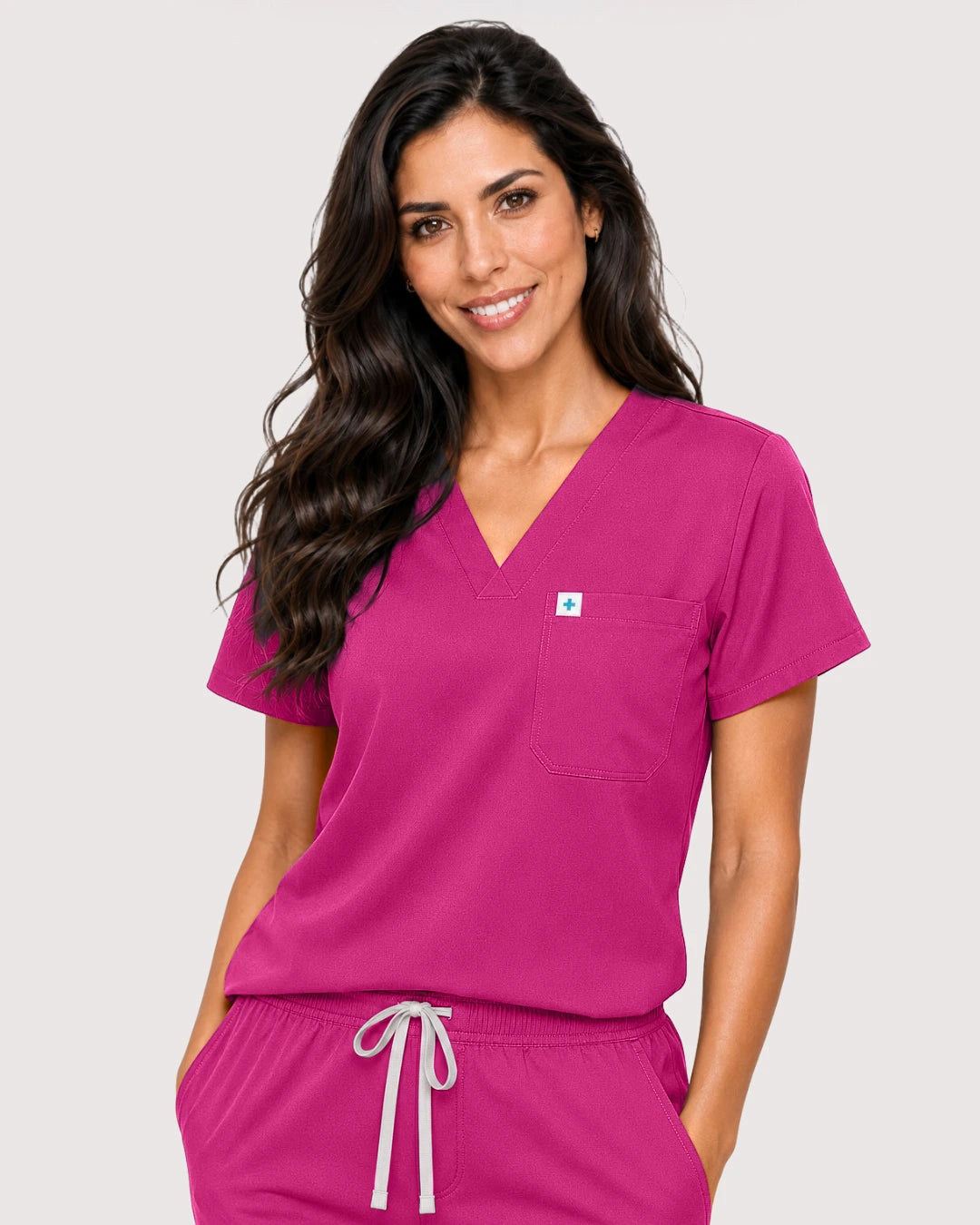 Hot Pink Eipnare Women's Knit V-Neck Jogger Scrub Set - Stretch Medical Scrubs for Women