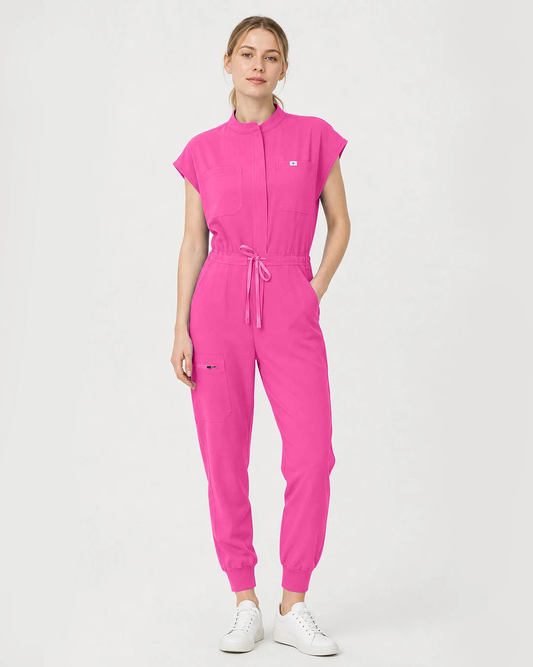 Hot Pink Eipnare Women's Zip-Front Sleeveless Scrub Jumpsuit - Stretch Medical Scrubs for Women