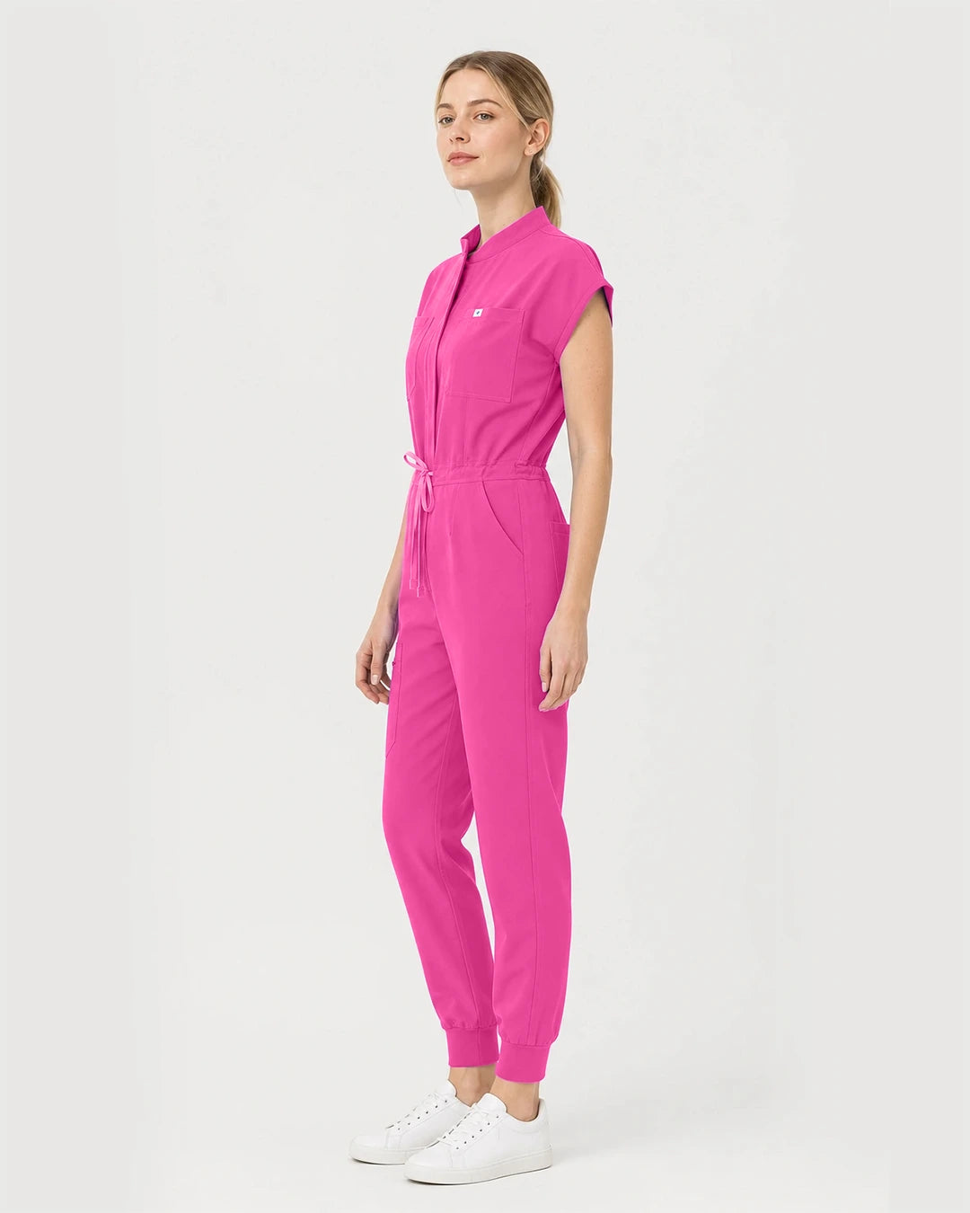 Hot Pink Eipnare Women's Zip-Front Sleeveless Scrub Jumpsuit - Stretch Medical Scrubs for Women