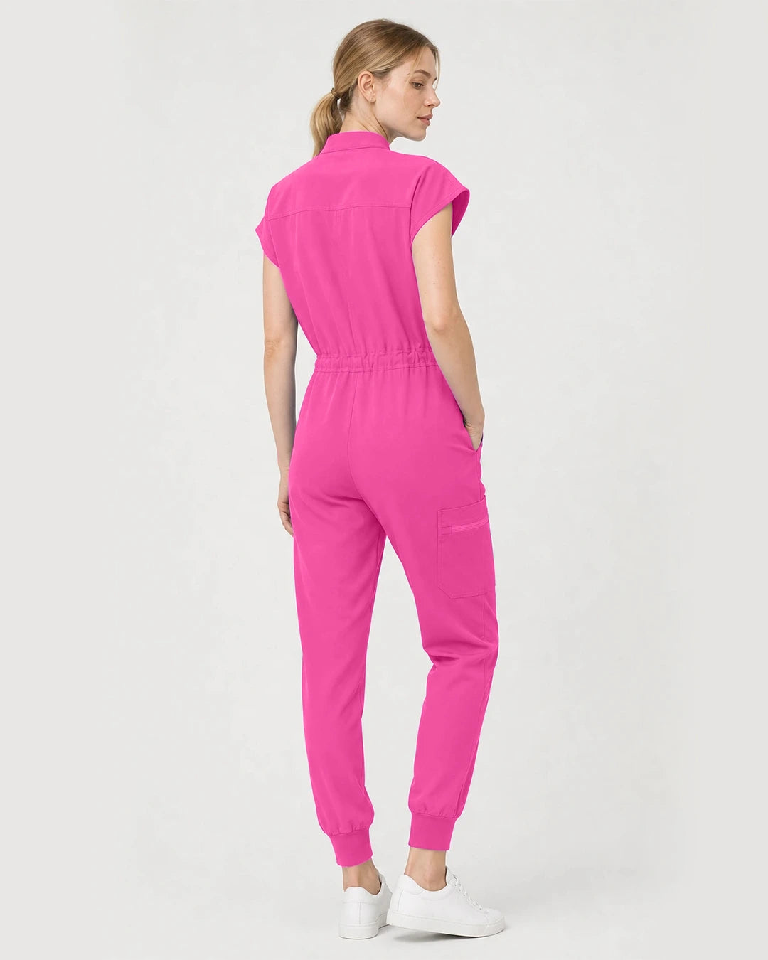 Hot Pink Eipnare Women's Zip-Front Sleeveless Scrub Jumpsuit - Stretch Medical Scrubs for Women