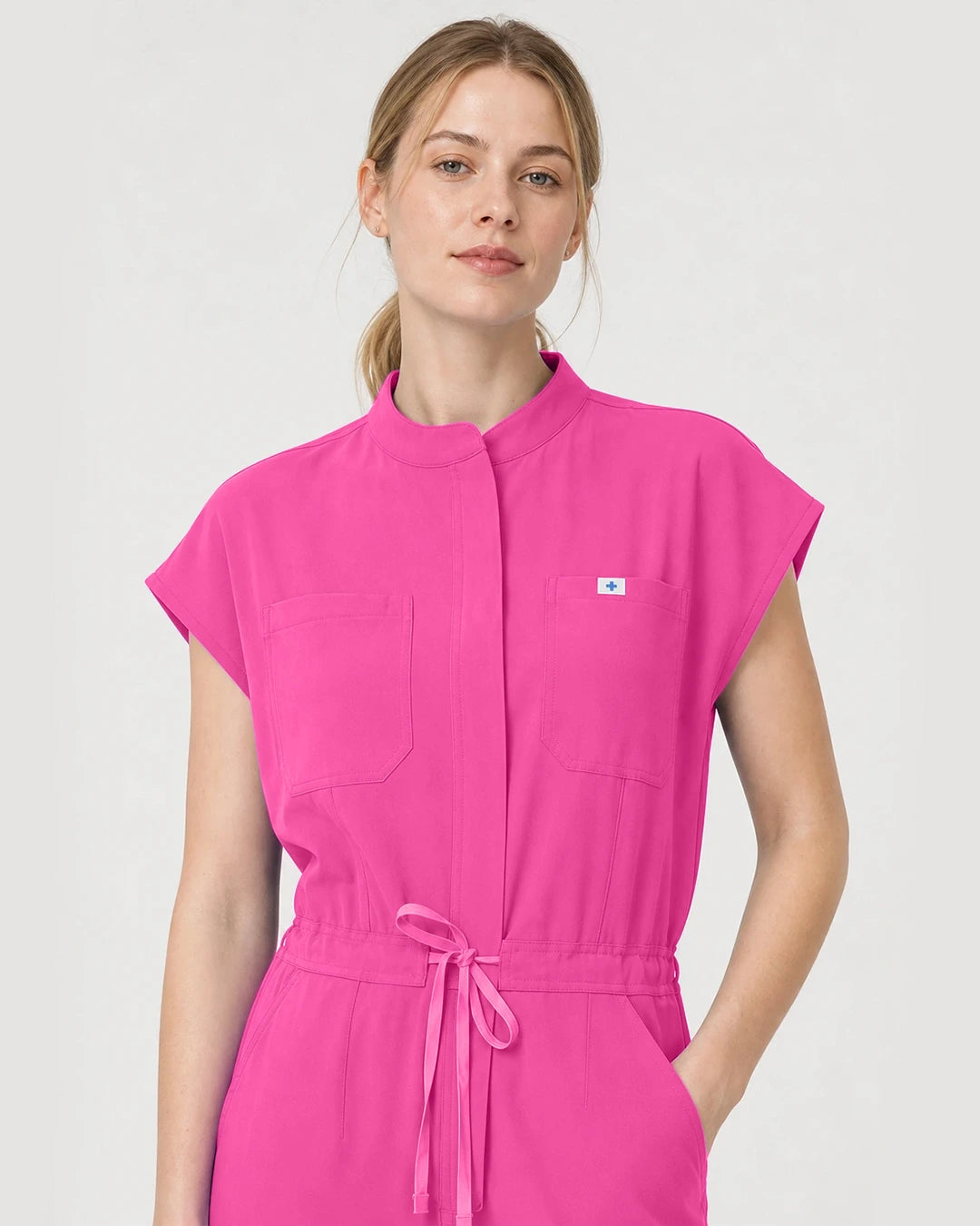 Hot Pink Eipnare Women's Zip-Front Sleeveless Scrub Jumpsuit - Stretch Medical Scrubs for Women