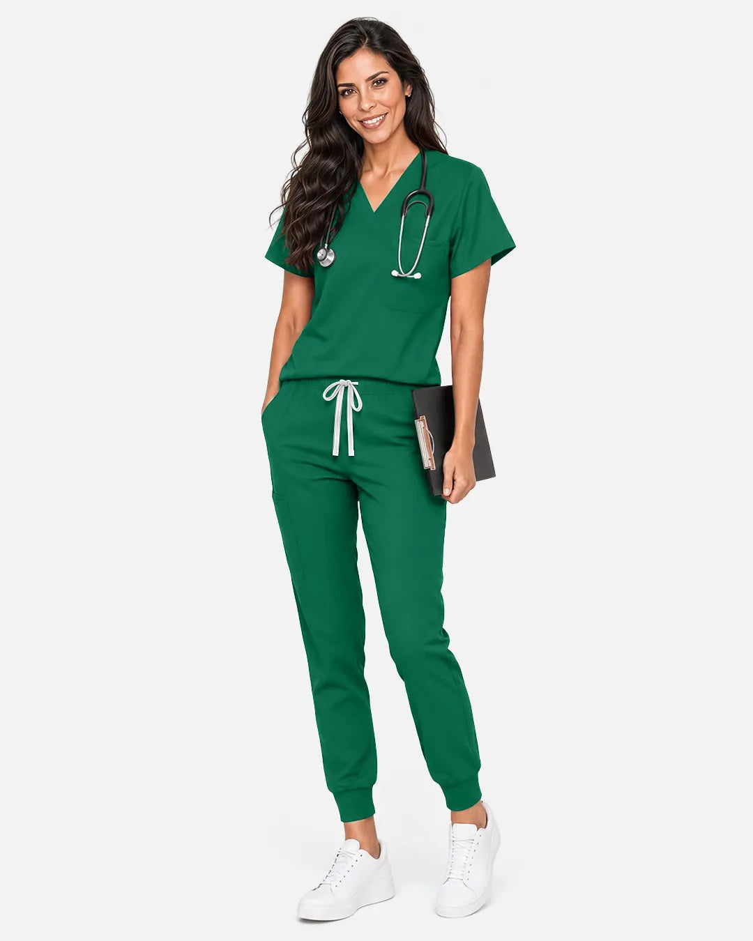 Hunter green Eipnare Women's Classic V-Neck Scrub Top - Stretch Medical Scrubs for Women