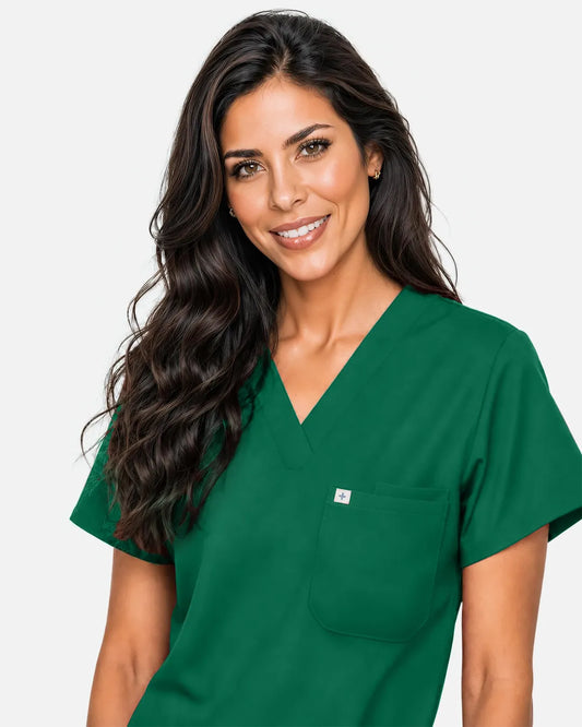 Hunter green Eipnare Women's Classic V-Neck Scrub Top - Stretch Medical Scrubs for Women