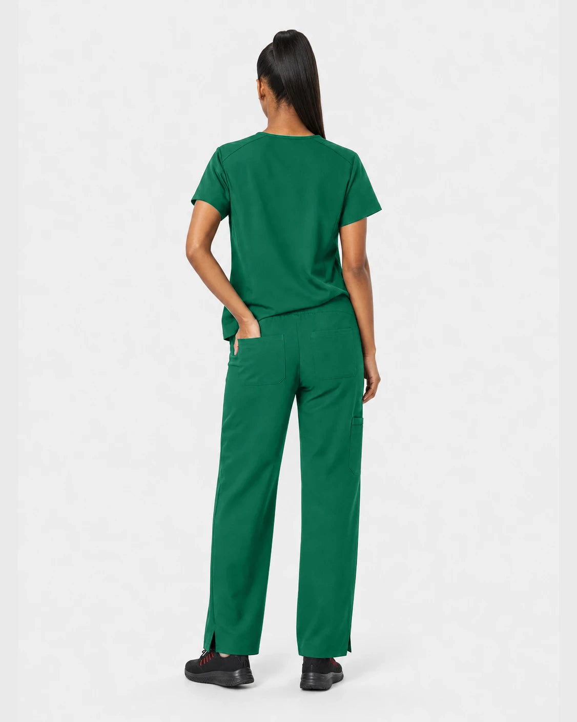 Hunter Green Eipnare Women's 15-Pocket V-Neck Jogger Scrub Set - Stretch Medical Scrubs for Women