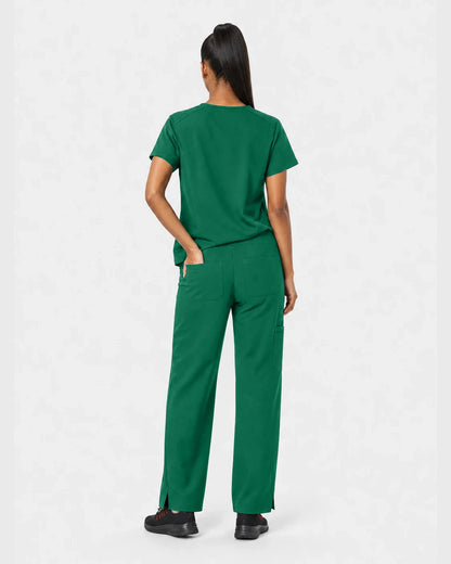 Hunter Green Eipnare Women's 15-Pocket V-Neck Jogger Scrub Set - Stretch Medical Scrubs for Women