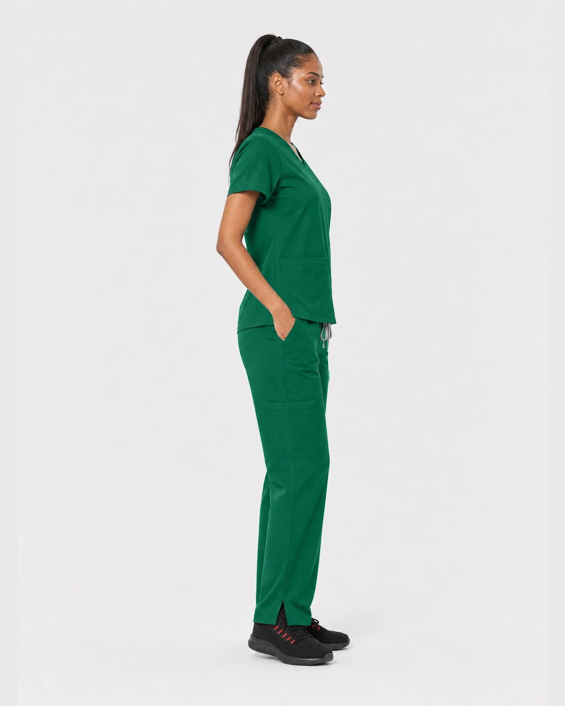 Hunter Green Eipnare Women's 15-Pocket V-Neck Jogger Scrub Set - Stretch Medical Scrubs for Women