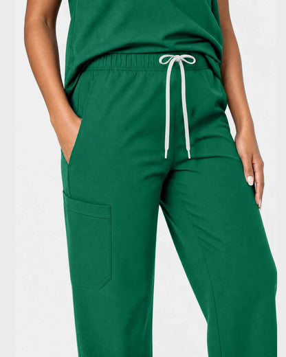 Hunter Green Eipnare Women's 15-Pocket V-Neck Jogger Scrub Set - Stretch Medical Scrubs for Women