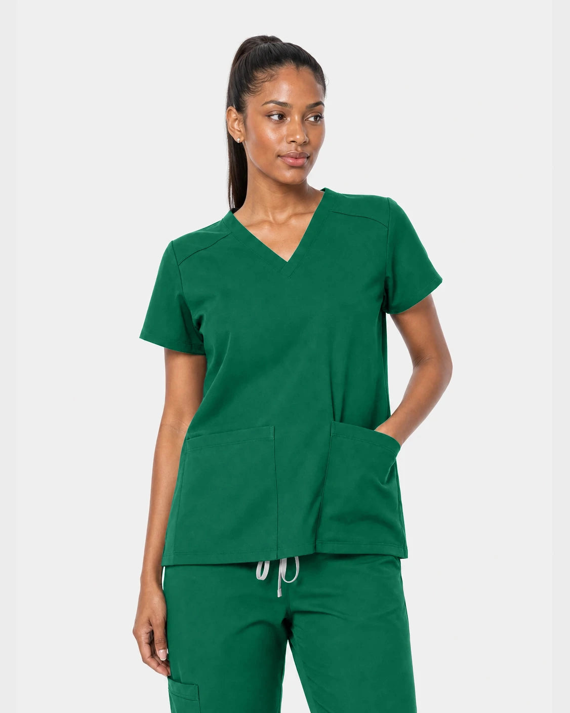 Hunter Green Eipnare Women's 15-Pocket V-Neck Jogger Scrub Set - Stretch Medical Scrubs for Women