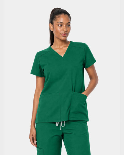 Hunter Green Eipnare Women's 15-Pocket V-Neck Jogger Scrub Set - Stretch Medical Scrubs for Women