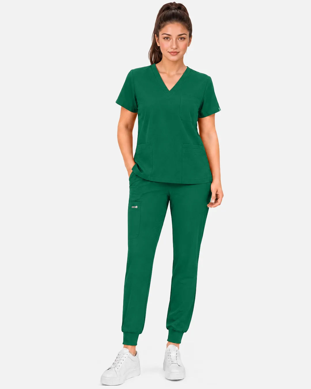 Hunter green Eipnare Women's Multi-Pocket Jogger Scrub Pants - Stretch Medical Scrubs for Women