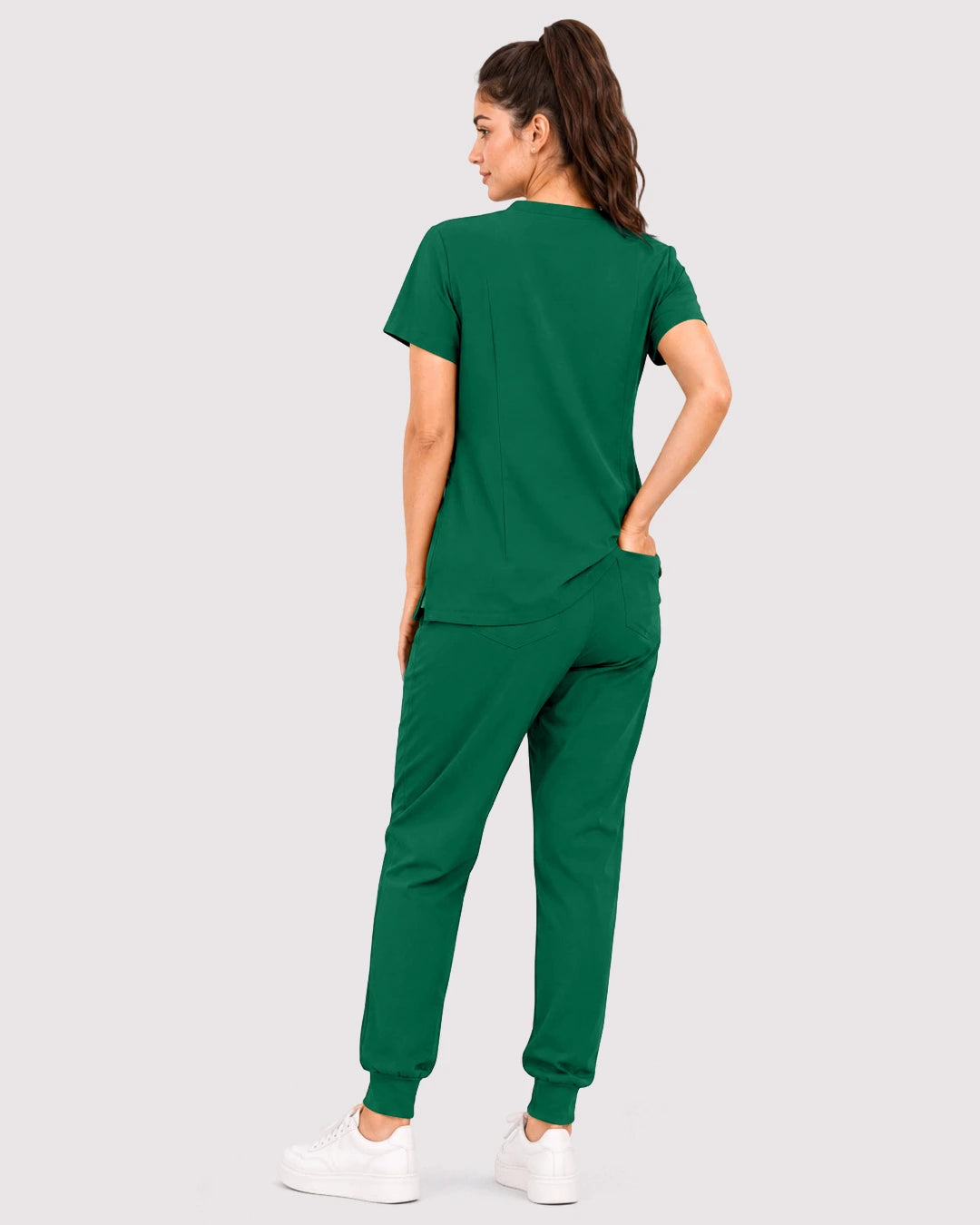 Hunter Green Eipnare Women's 3-Pocket V-Neck Jogger Scrub Set - Stretch Medical Scrubs for Women