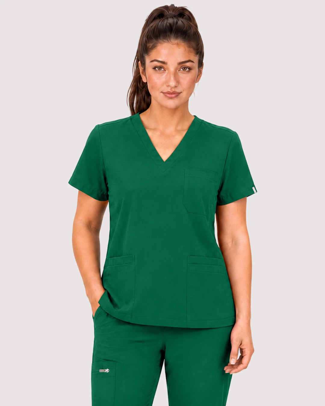 Hunter Green Eipnare Women's 3-Pocket V-Neck Jogger Scrub Set - Stretch Medical Scrubs for Women