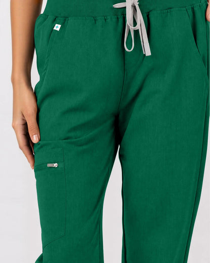 Hunter Green Eipnare Women's 3-Pocket V-Neck Jogger Scrub Set - Stretch Medical Scrubs for Women