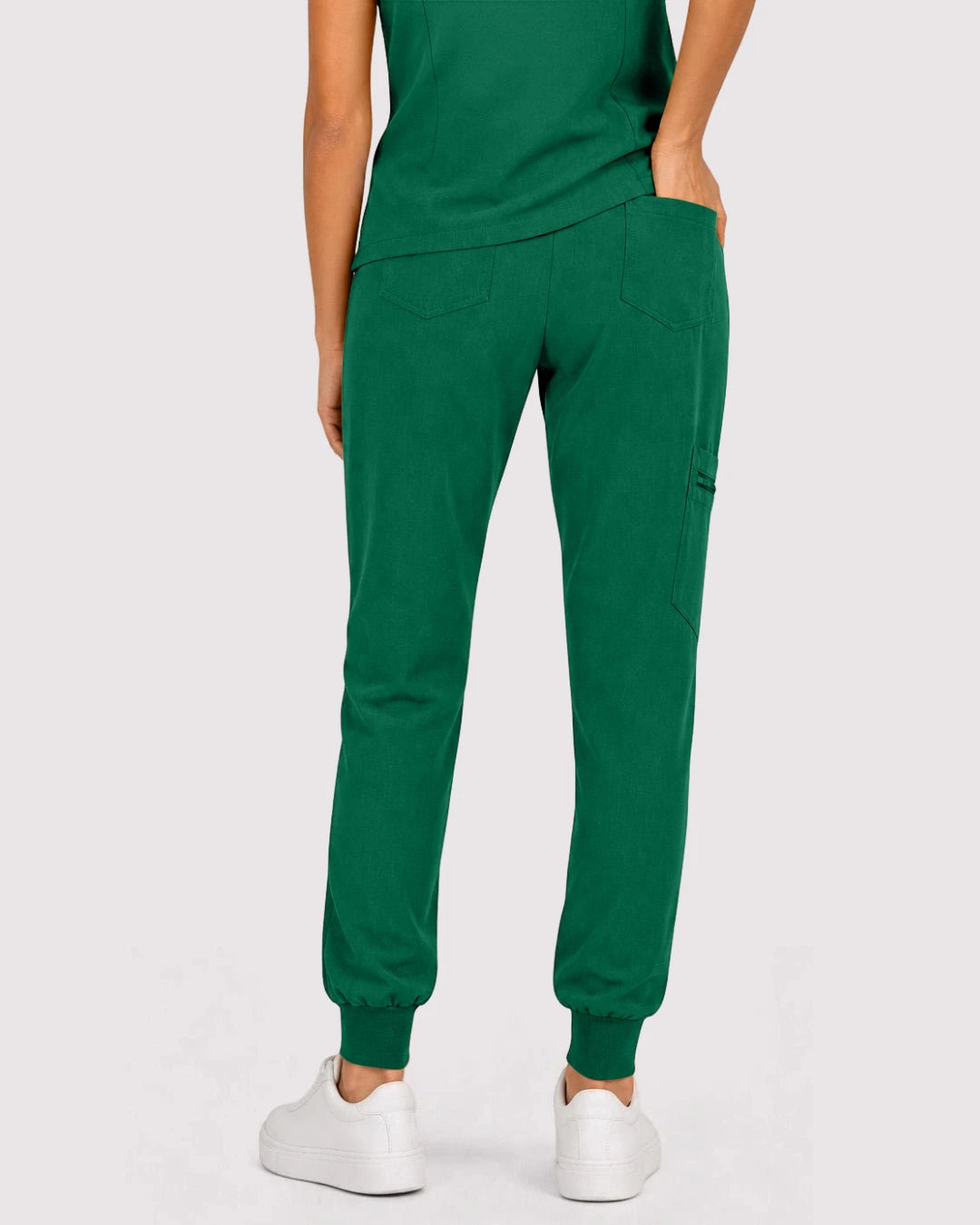 Hunter Green Eipnare Women's 3-Pocket V-Neck Jogger Scrub Set - Stretch Medical Scrubs for Women
