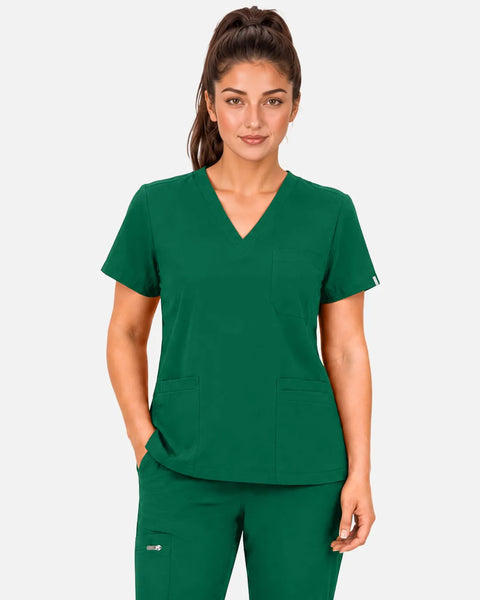 Eipnare Women's 3-Pocket V-Neck Uniform Top - Hunter Green