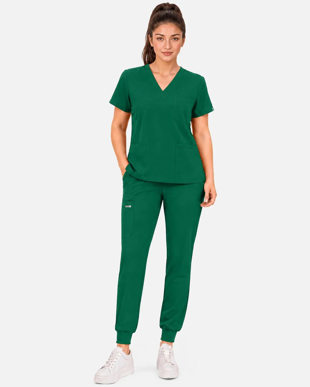Hunter green Eipnare Women's 3-Pocket V-Neck Scrub Top - Stretch Medical Scrubs for Women