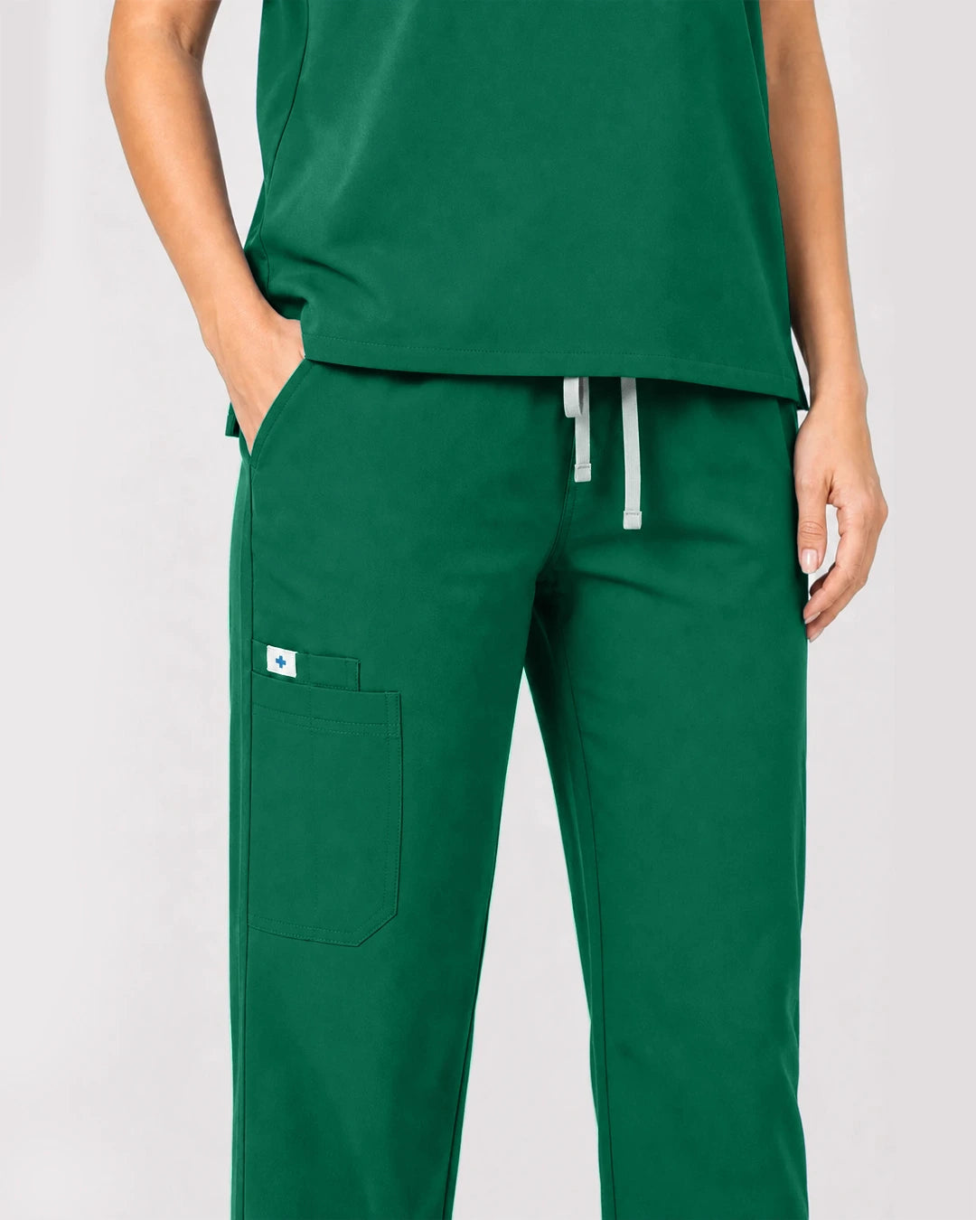 Hunter Green Eipnare Women's Zip Polo Straight-Leg Scrub Set - Stretch Medical Scrubs for Women