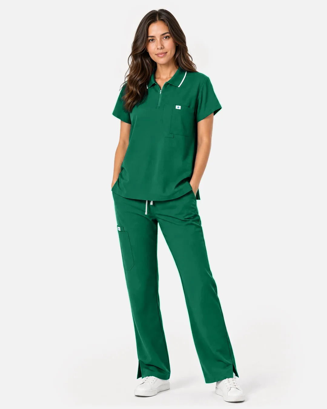 Hunter green Eipnare Women's Polo-Collar Medical Scrub Top - Stretch Medical Scrubs for Women