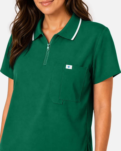 Hunter green Eipnare Women's Polo-Collar Medical Scrub Top - Stretch Medical Scrubs for Women