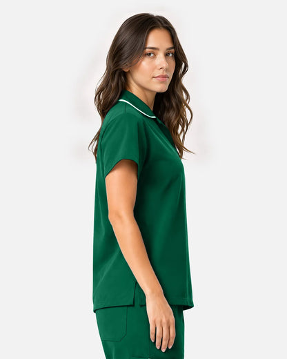 Hunter green Eipnare Women's Polo-Collar Medical Scrub Top - Stretch Medical Scrubs for Women