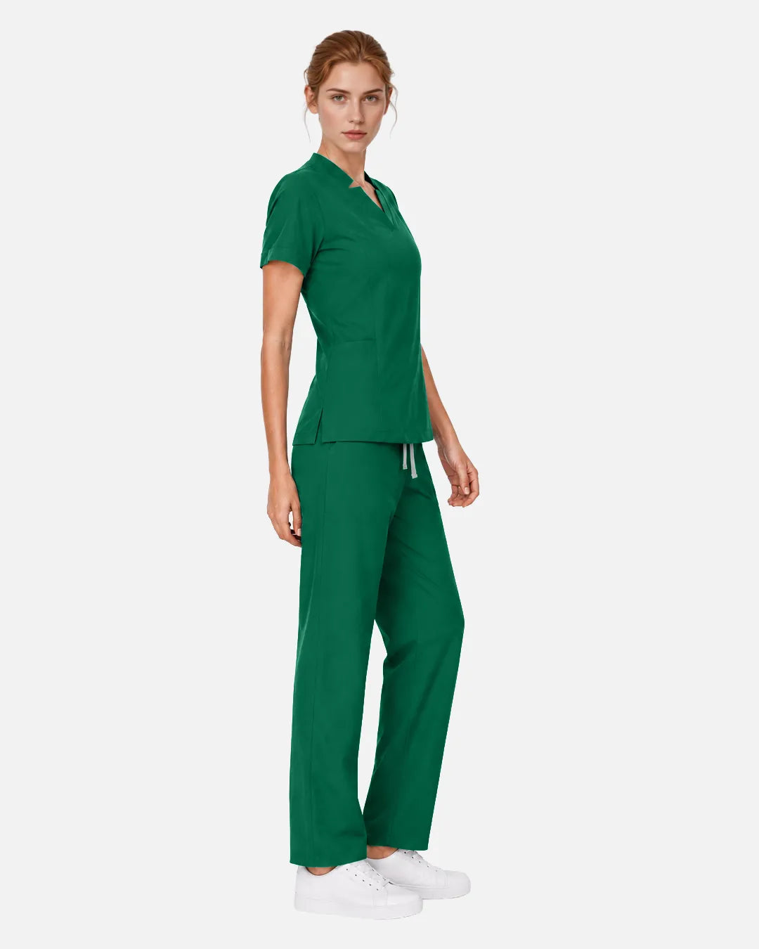 Hunter green Eipnare Women's Split V-Neck Tapered Scrub Set - Stretch Medical Scrubs for Women