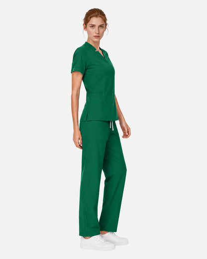 Hunter green Eipnare Women's Split V-Neck Tapered Scrub Set - Stretch Medical Scrubs for Women