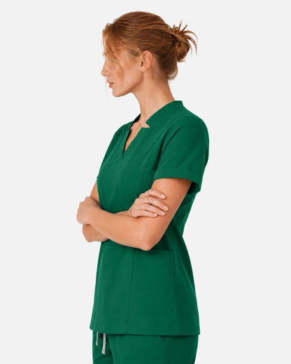 Hunter green Eipnare Women's Split V-Neck Scrub Top - Stretch Medical Scrubs for Women