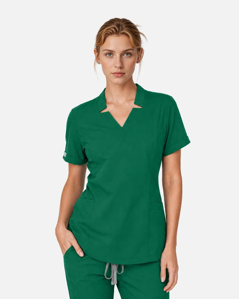 Eipnare Women's Split V-Neck Uniform Top - Hunter Green