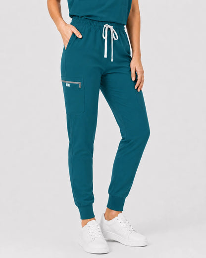 Hunter Green Eipnare Women's 8-Pocket V-Neck Jogger Scrub Set - Stretch Medical Scrubs for Women