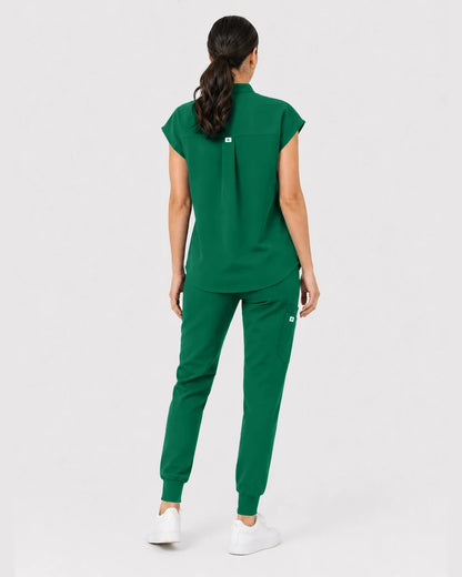 Hunter Green Eipnare Women's Henley Sleeveless Jogger Scrub Set - Stretch Medical Scrubs for Women