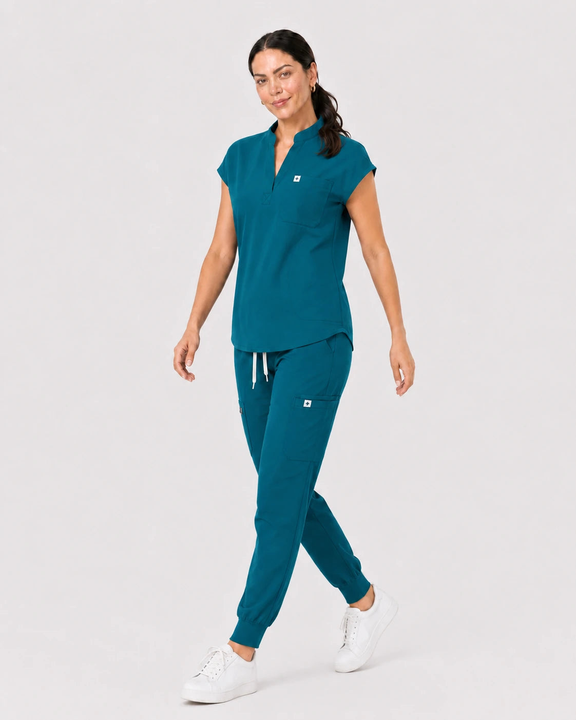 Hunter Green Eipnare Women's 8-Pocket V-Neck Jogger Scrub Set - Stretch Medical Scrubs for Women