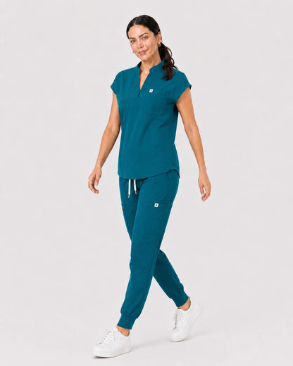 Hunter Green Eipnare Women's 8-Pocket V-Neck Jogger Scrub Set - Stretch Medical Scrubs for Women