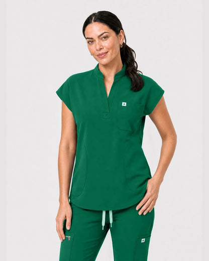 Hunter Green Eipnare Women's Henley Sleeveless Jogger Scrub Set - Stretch Medical Scrubs for Women