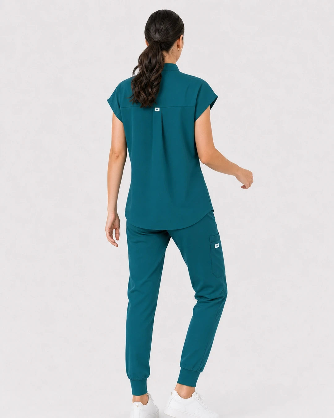 Hunter Green Eipnare Women's 8-Pocket V-Neck Jogger Scrub Set - Stretch Medical Scrubs for Women