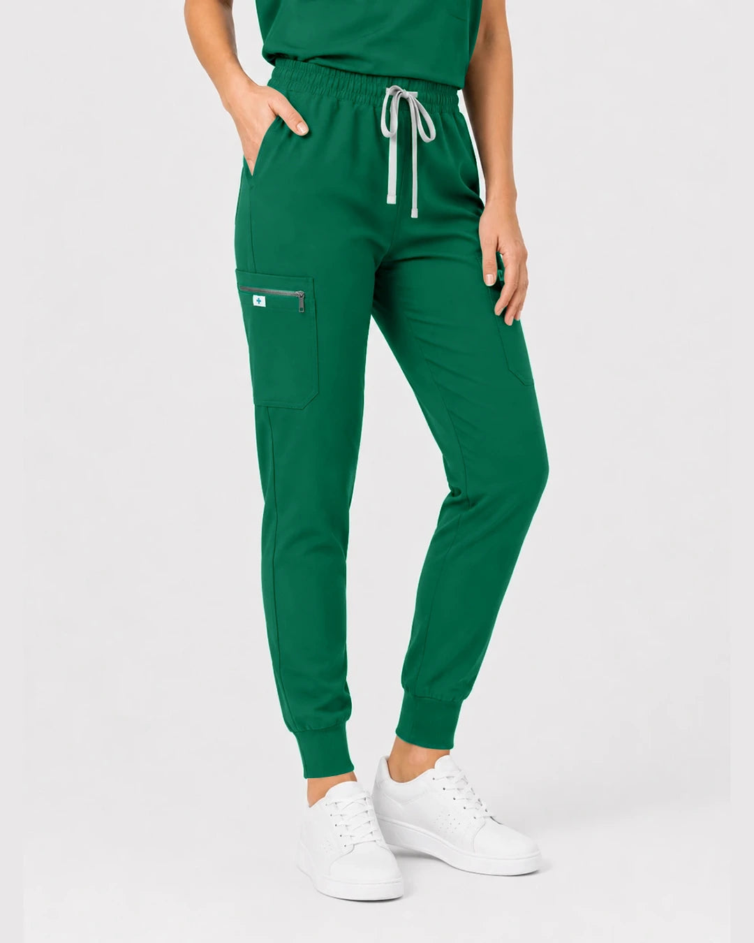 Hunter Green Eipnare Women's Henley Sleeveless Jogger Scrub Set - Stretch Medical Scrubs for Women