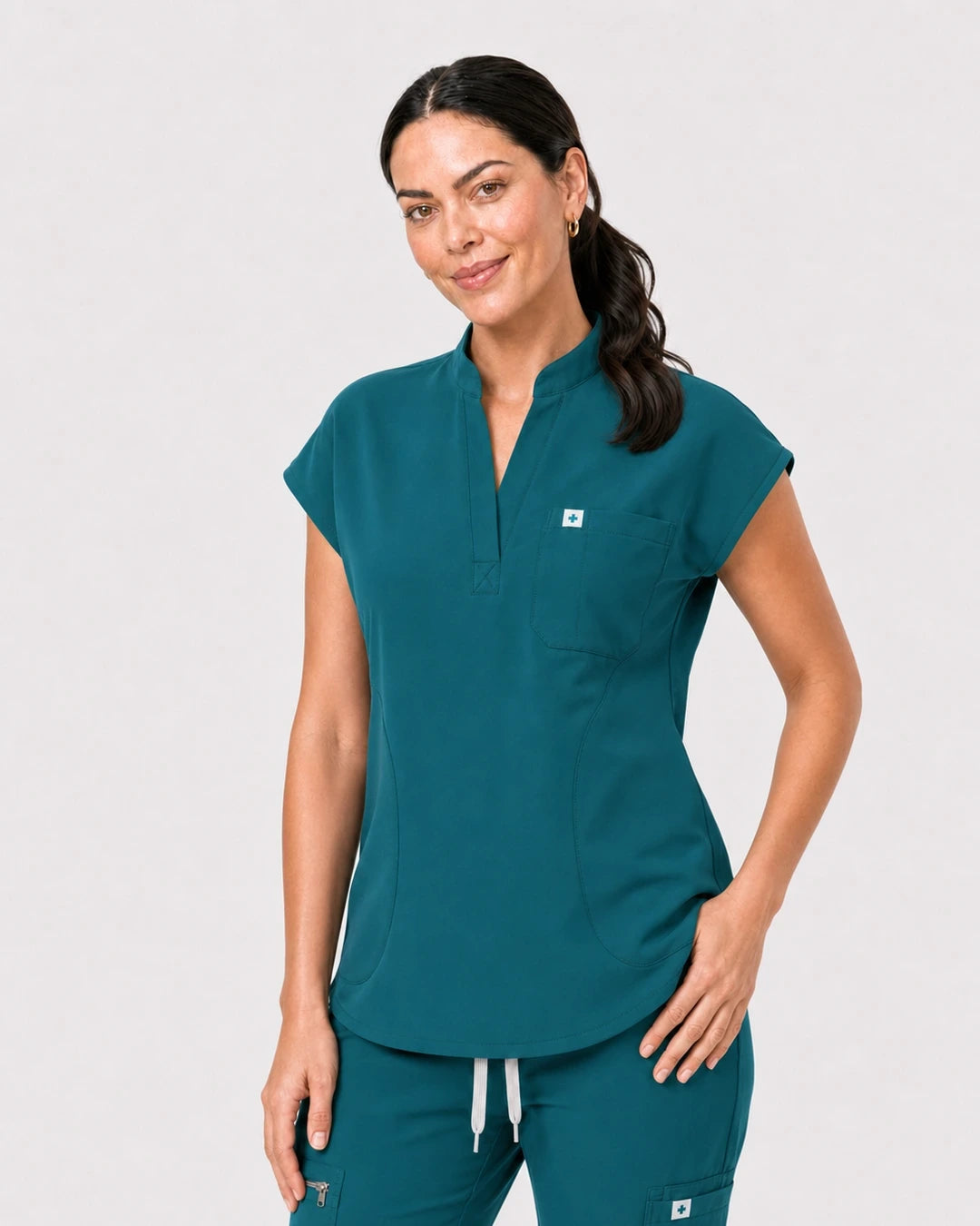 Hunter Green Eipnare Women's 8-Pocket V-Neck Jogger Scrub Set - Stretch Medical Scrubs for Women