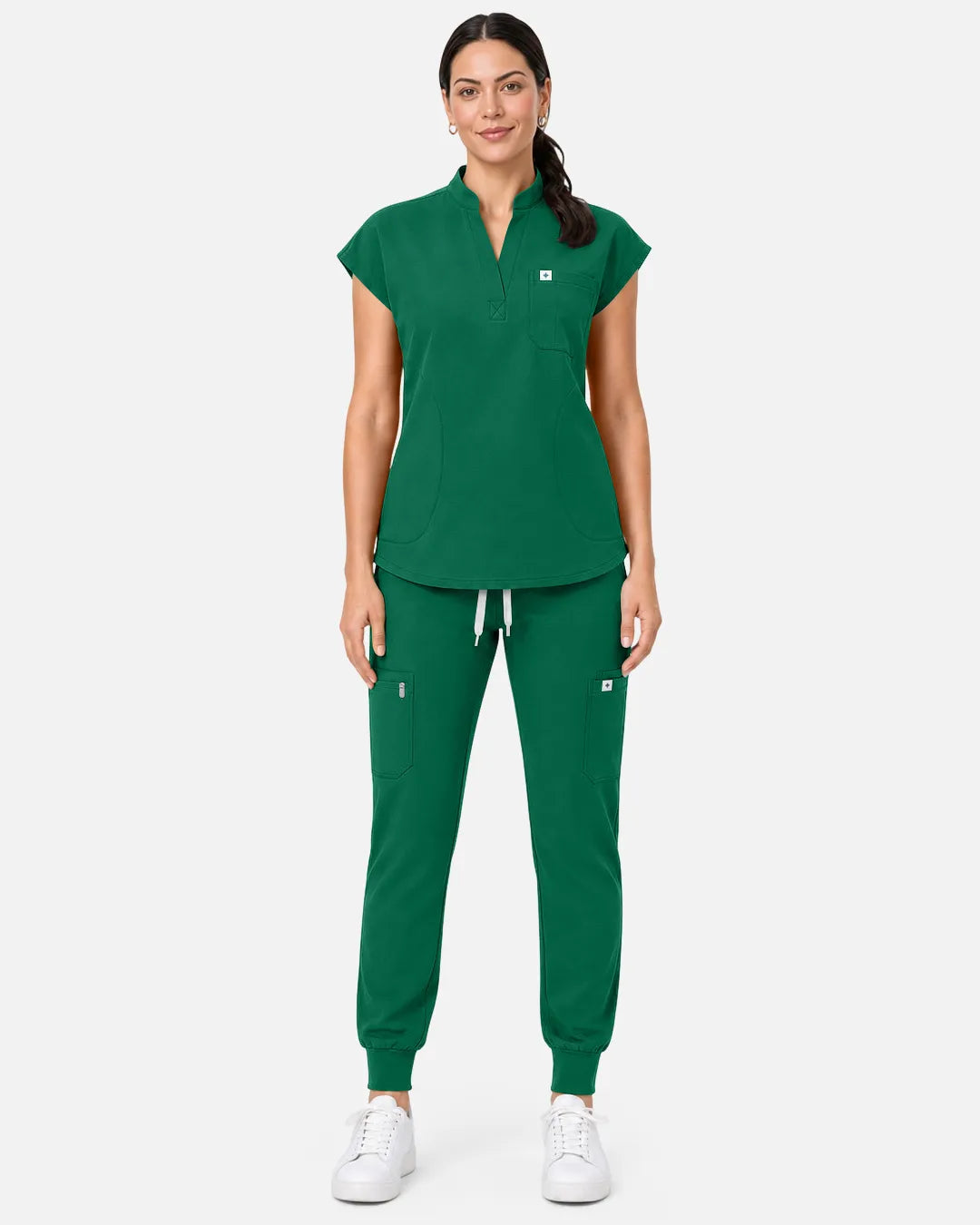Hunter green Eipnare Women's Sleeveless Henley Scrub Top - Stretch Medical Scrubs for Women