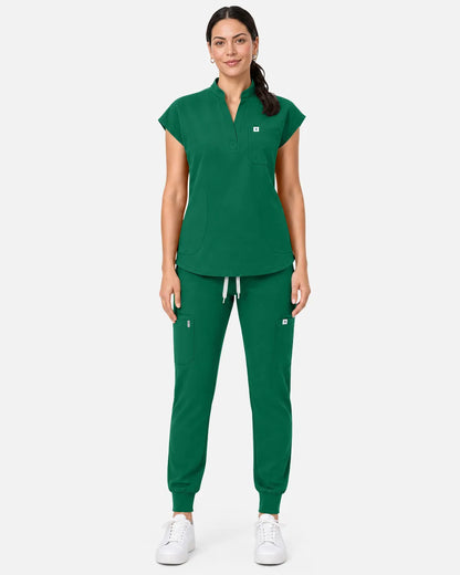Hunter green Eipnare Women's Sleeveless Henley Scrub Top - Stretch Medical Scrubs for Women