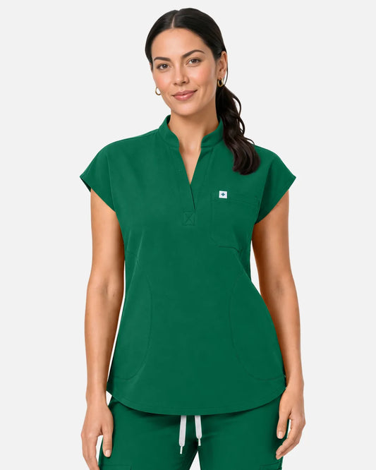 Hunter green Eipnare Women's Sleeveless Henley Scrub Top - Stretch Medical Scrubs for Women