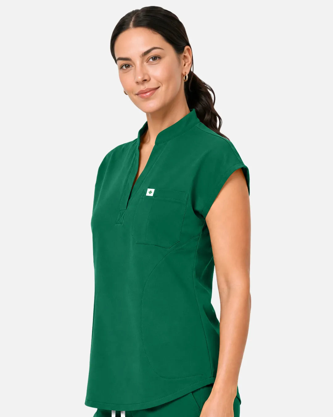 Hunter green Eipnare Women's Sleeveless Henley Scrub Top - Stretch Medical Scrubs for Women