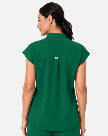 Hunter green Eipnare Women's Sleeveless Henley Scrub Top - Stretch Medical Scrubs for Women