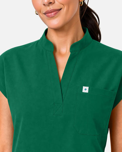Hunter green Eipnare Women's Sleeveless Henley Scrub Top - Stretch Medical Scrubs for Women