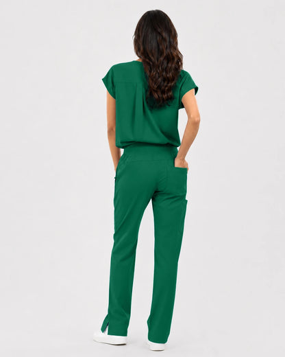Hunter Green Eipnare Women's Mandarin Sleeveless Straight-Leg Scrub Set - Stretch Medical Scrubs for Women