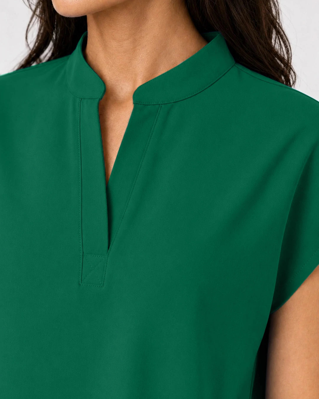 Hunter Green Eipnare Women's Mandarin Sleeveless Straight-Leg Scrub Set - Stretch Medical Scrubs for Women